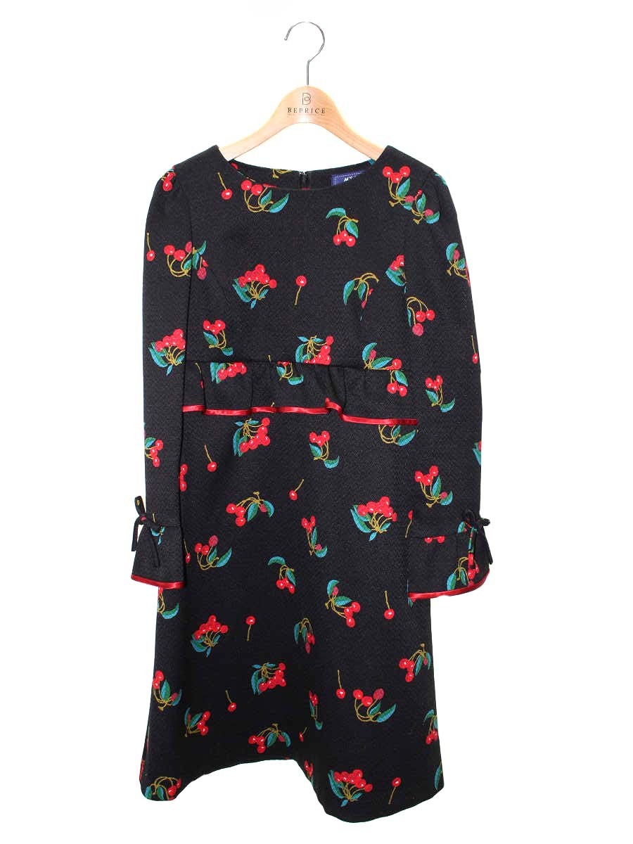 エムズグレイシー 811550 ワンピース 38 ブラック チェリー柄 リボン IT988UAOTKOO 【SALE】