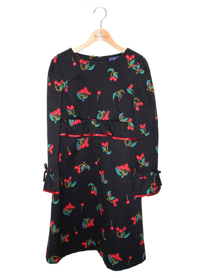 エムズグレイシー 811550 ワンピース 38 ブラック チェリー柄 リボン IT988UAOTKOO 【SALE】