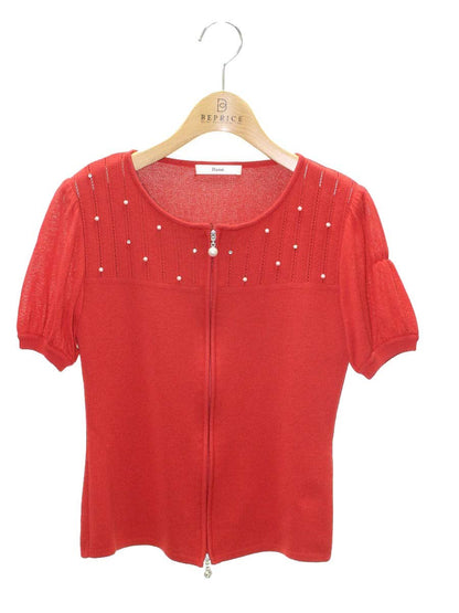 ルネ 6822400 カーディガン 34 レッド ラインストーン パール ダブルジップ ITQEPMEC8W7Q