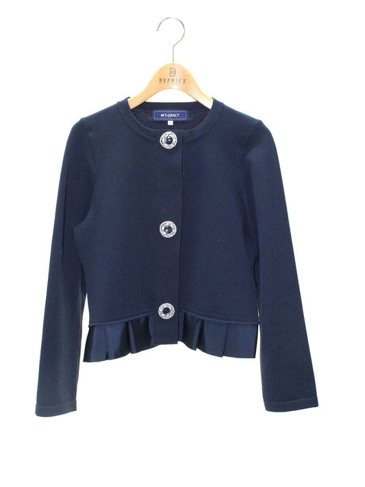 エムズグレイシー 818581 ジャケット 38 ネイビー ニット ボタンビジュー ITKVOXBM6G4E
