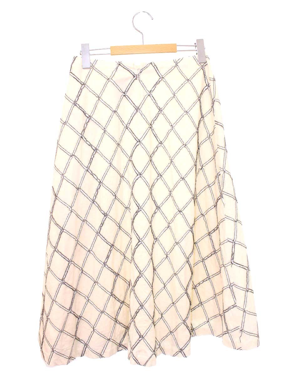 シビラ スカート M アイボリー 麻 コットン 刺繍 ITLAAYI13FW2
