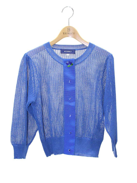 エムズグレイシー 118333 カーディガン 38 ブルー メッシュ ビジュー ITOI7WI9XS2S
