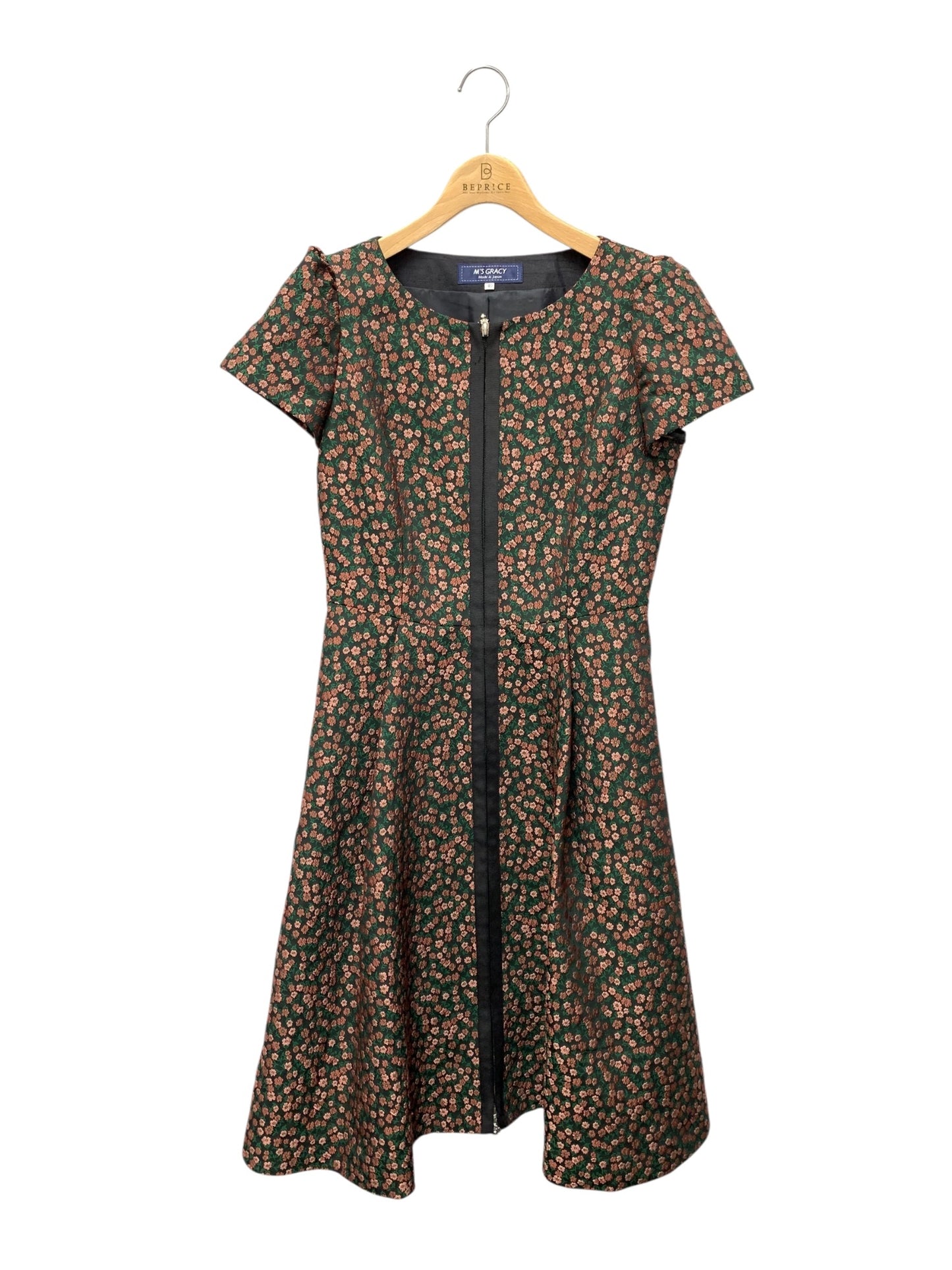 エムズグレイシー 小花柄ジャガードドレス 411520 ワンピース 40 マルチカラー グログラン リボン IT45I49O3A20