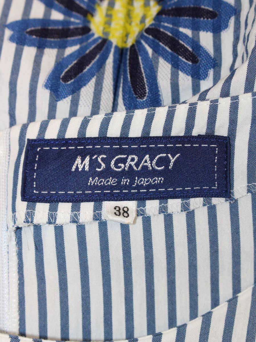 エムズグレイシー Margaret Motif Dress 811339 ワンピース 38 ブルー ストライプ 花柄 ITECGS9M9HYC