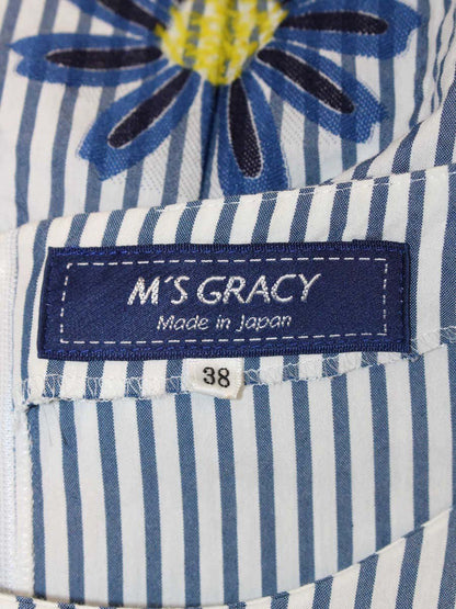 エムズグレイシー Margaret Motif Dress 811339 ワンピース 38 ブルー ストライプ 花柄 ITECGS9M9HYC