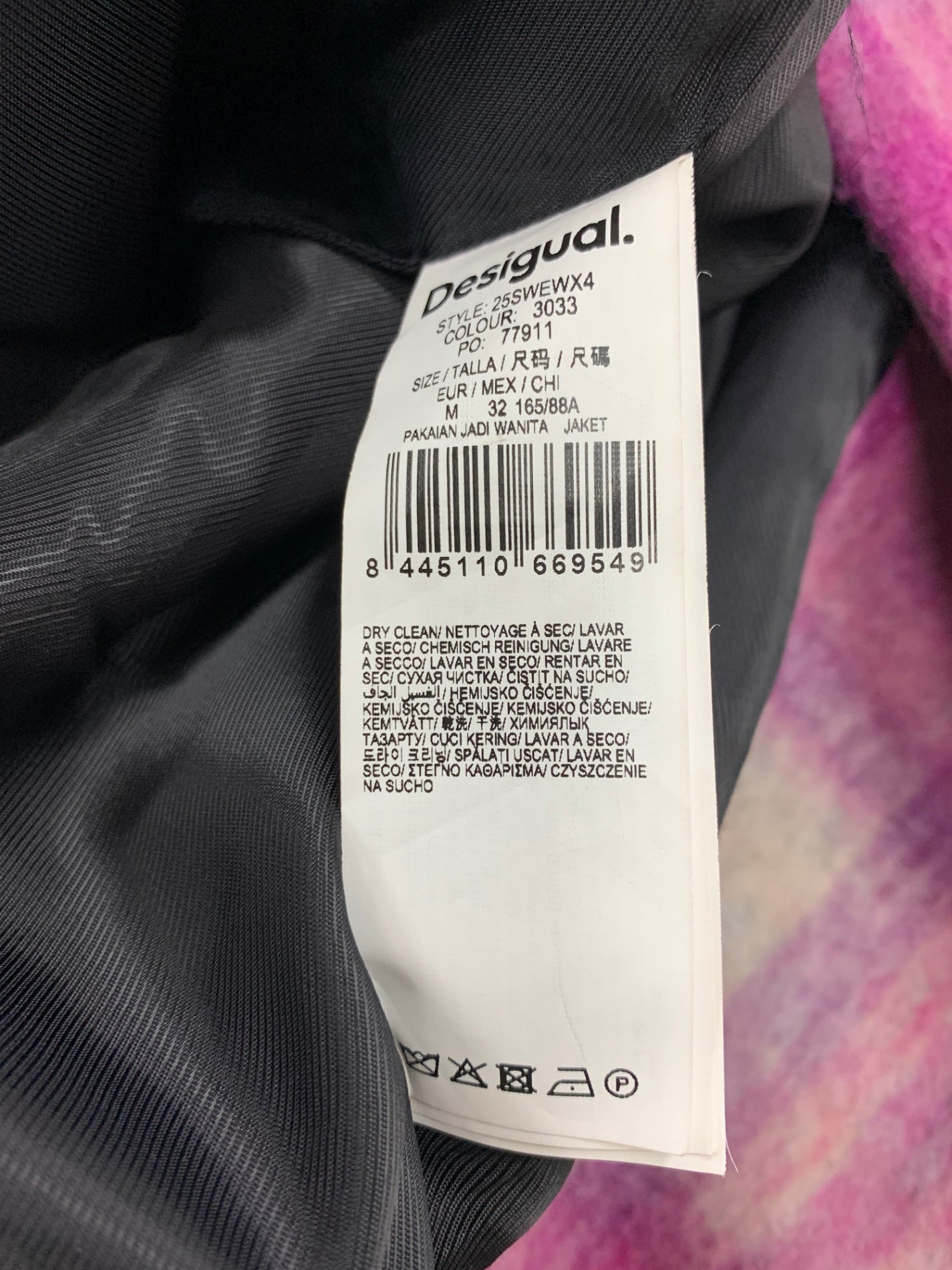 デシグアル Pink tartan coat 25SWEWX4 チェスターコート M ピンク タータンチェック ITFEJ7J99Z4L