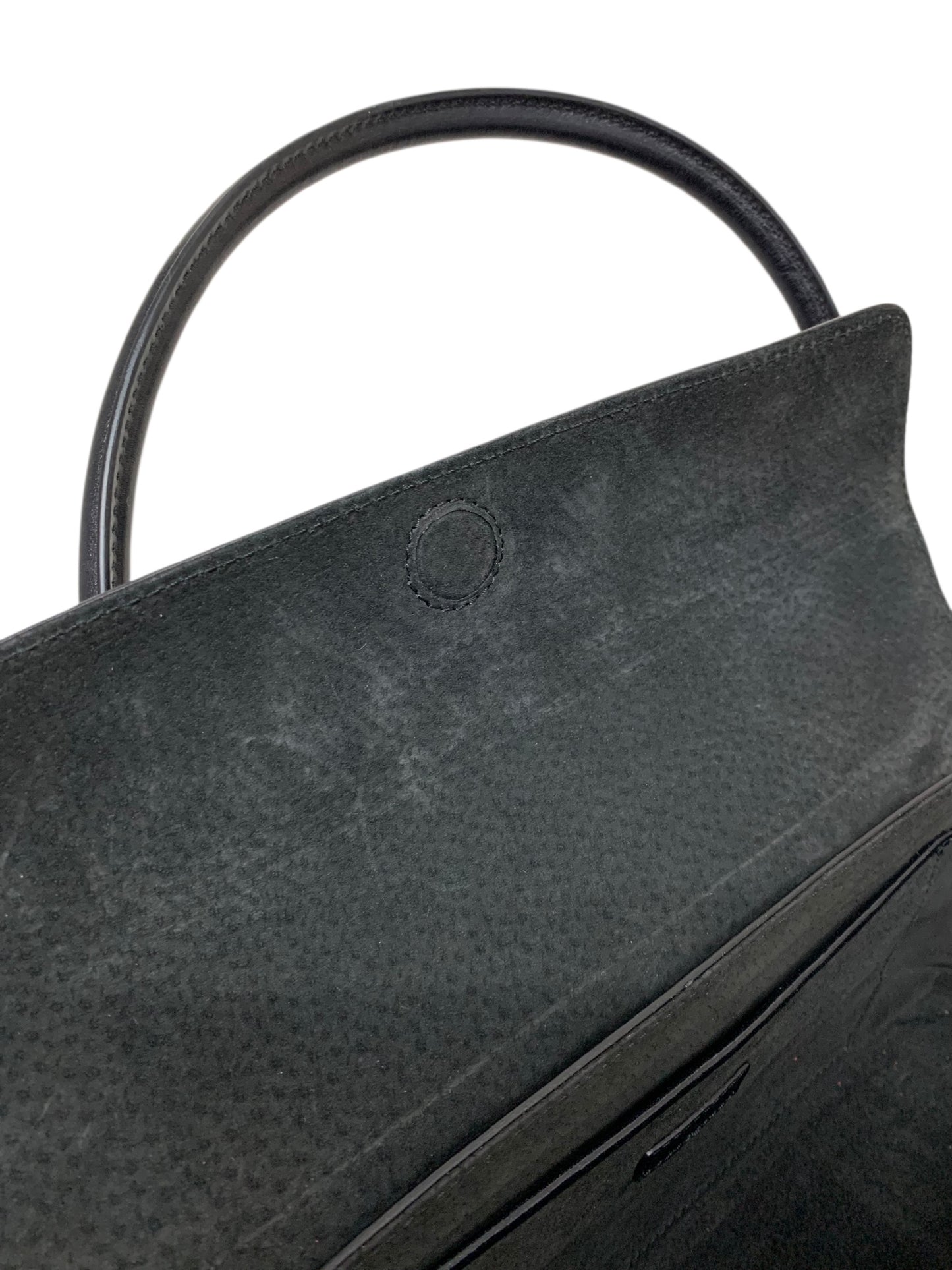 ヒロフ ブラック レザー フラップ ハンドバッグ IT98W0O6NW1X