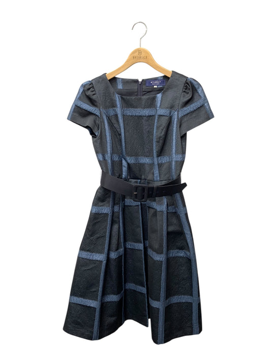 エムズグレイシー 811130 ワンピース 38 ネイビー ラメチェック ベルト付き IT2YR1KAAALR