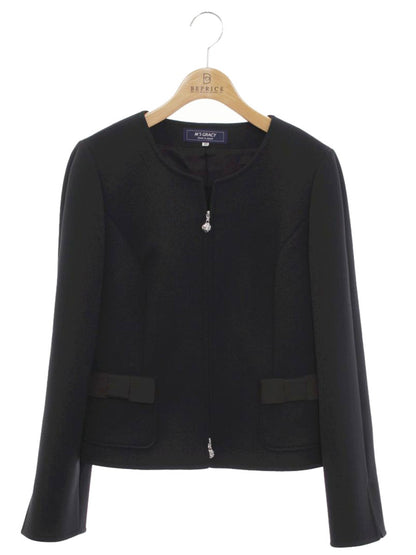 エムズグレイシー ジャケット 114101 カメリア ダブルジップ リボン 40 ブラック ITGG4ODHQB7S