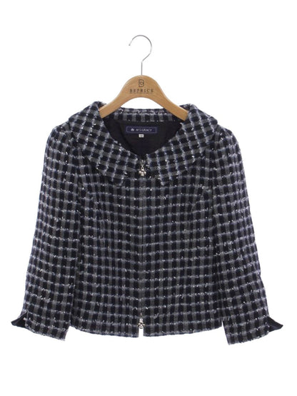 エムズグレイシー 624120 ジャケット 38 ネイビー ジップアップ ツイード調 ITPZQFG7V8MM