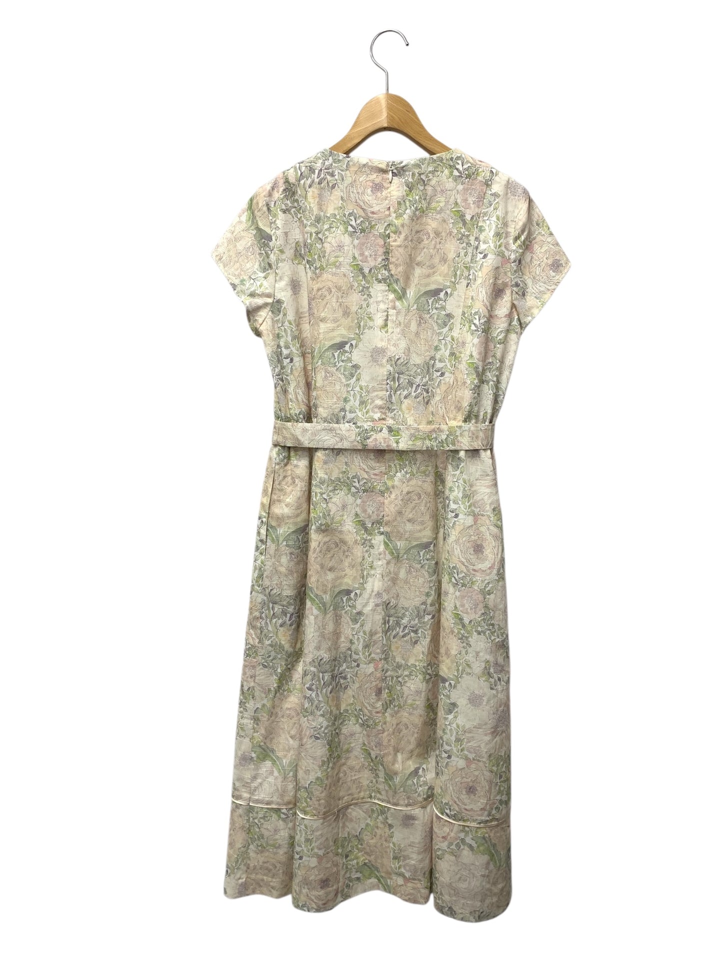 アマカ LIBERTY Rose Xanthe フレンチスリーブワンピース V5J09-560 40 ベージュ フラワーモチーフ リネン ITEGVAW2DS88