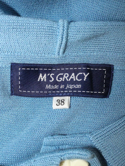 エムズグレイシー 118302 カーディガン 38 ブルー カメリアボタン 襟付き ITAPLL1B8W1C
