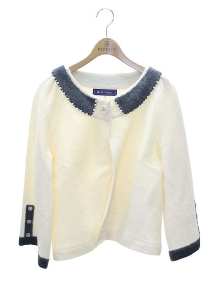 エムズグレイシー 628597 ジャケット 38 アイボリー ウール 襟デザイン フェイクパール ITKXXUETCTCA