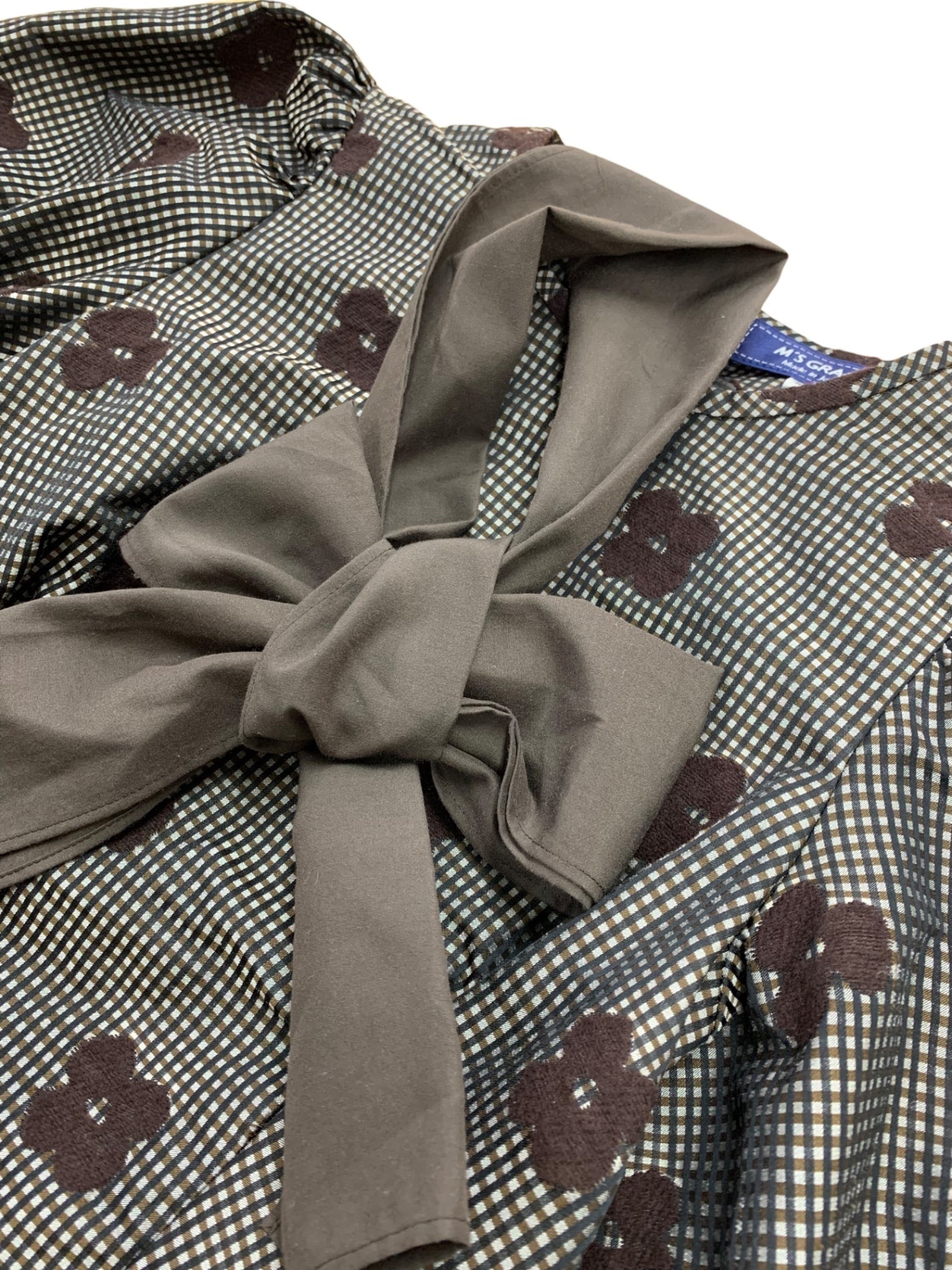 エムズグレイシー 310505 ブラウス 36 ブラウン ギンガムチェック お花モチーフ IT5P35NRYBDM