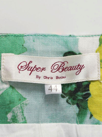 スーパービューティー ワンピース 44 グリーン リネン フラワーモチーフ ITJH9XHE0TBJ 【SALE】