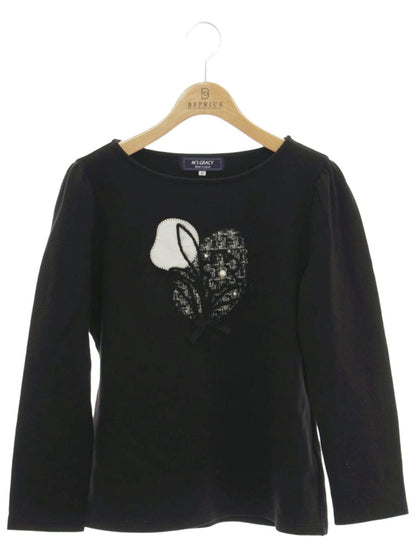 エムズグレイシー 315607 トップス 40 ブラック 花 リボン パール IT9BY5L8H2X4