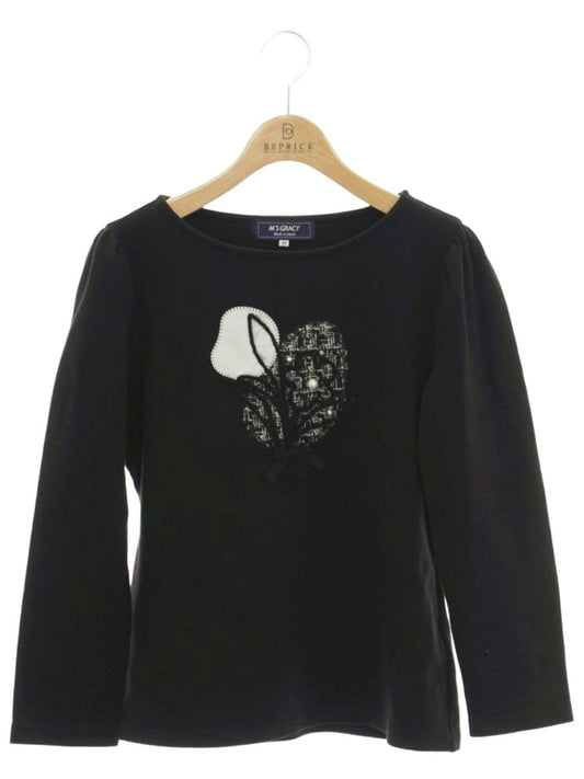 エムズグレイシー 315607 トップス 40 ブラック 花 リボン パール IT9BY5L8H2X4