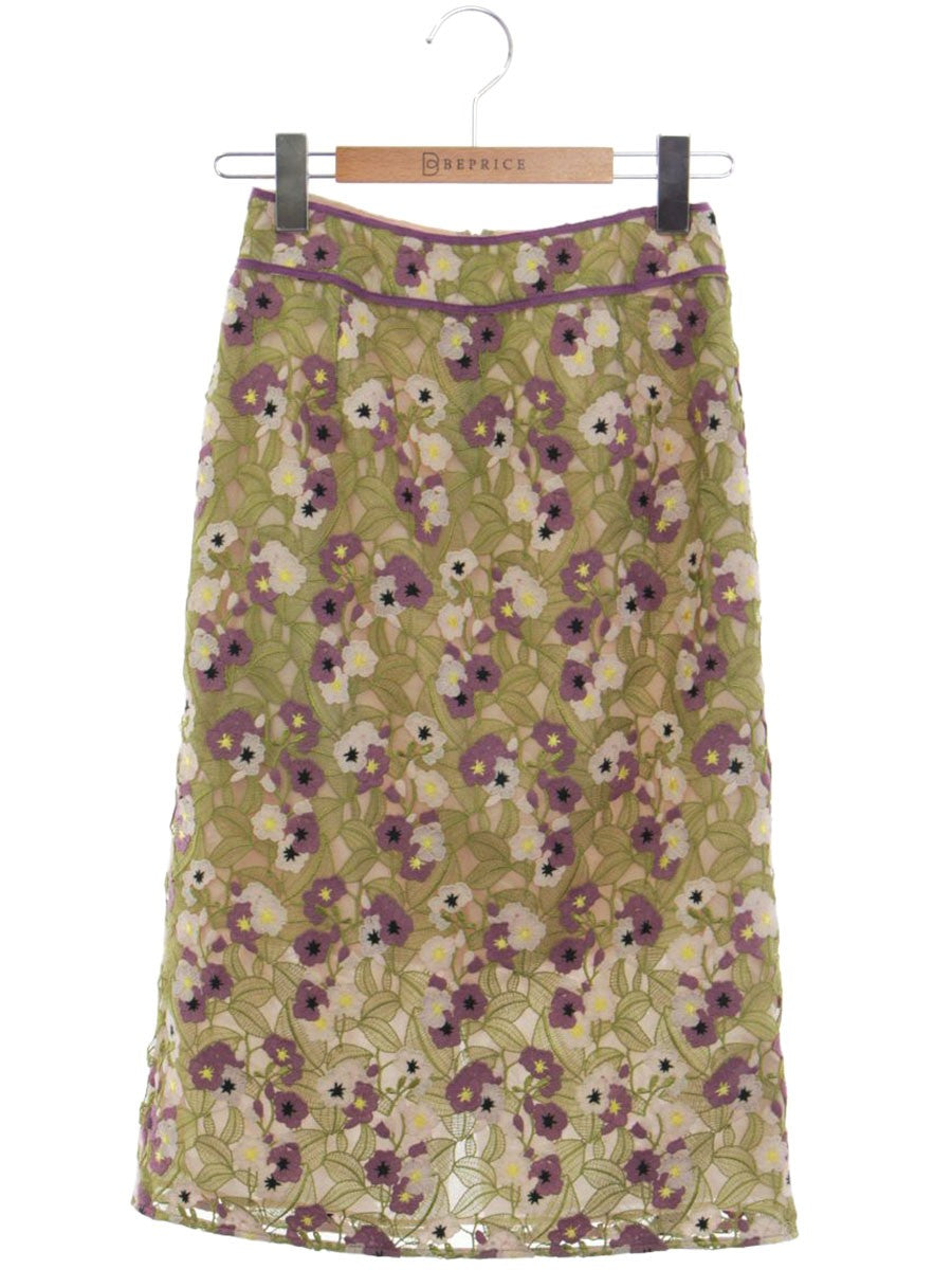 トッカ SKTOHW0310 スカート 0 グリーン/パープル フラワーモチーフ 刺繍 ITH6IAHY2EDG