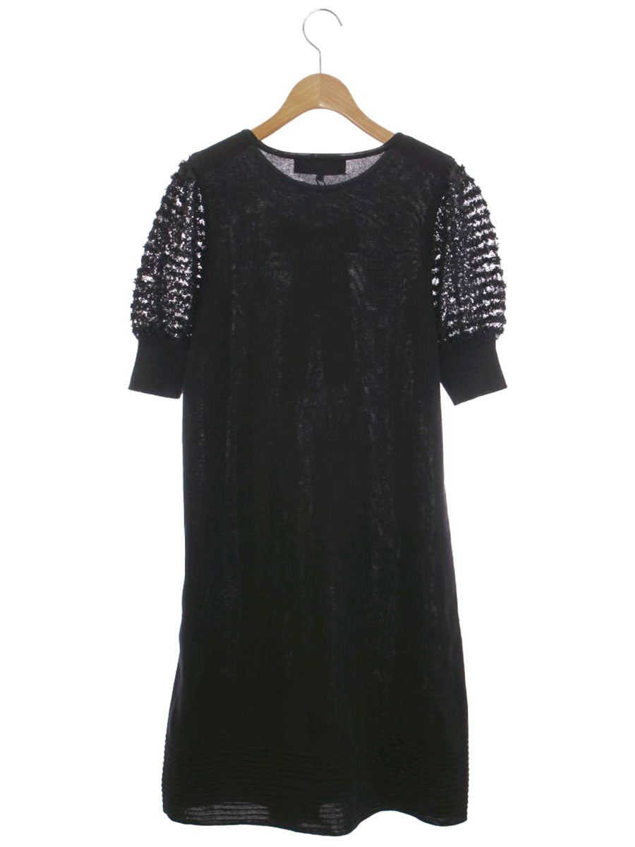 エムズグレイシー 018331 ワンピース 40 ブラック ニット リボン リブ袖 ITL3JTWHPTQG