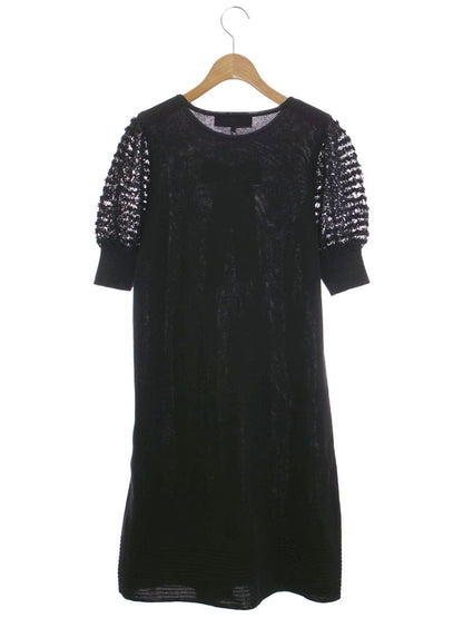 エムズグレイシー 018331 ワンピース 40 ブラック ニット リボン リブ袖 ITL3JTWHPTQG