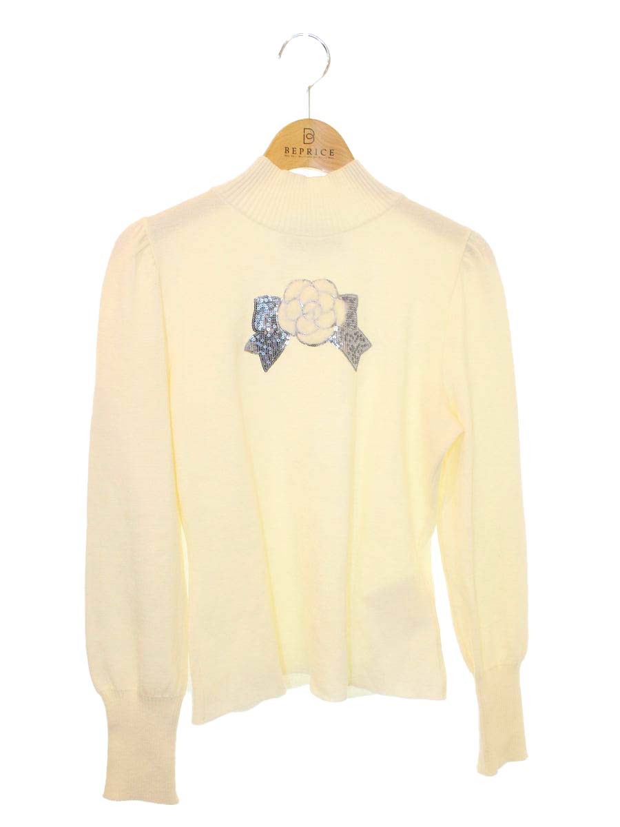 エムズグレイシー Camellia Motif Knit 818568 ニット セーター 38 アイボリー フラワーモチーフ スパンコール ITBLJB65VZLC