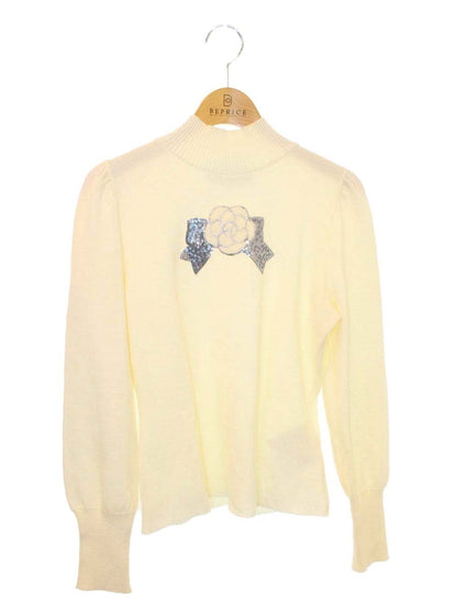 エムズグレイシー Camellia Motif Knit 818568 ニット セーター 38 アイボリー フラワーモチーフ スパンコール ITBLJB65VZLC