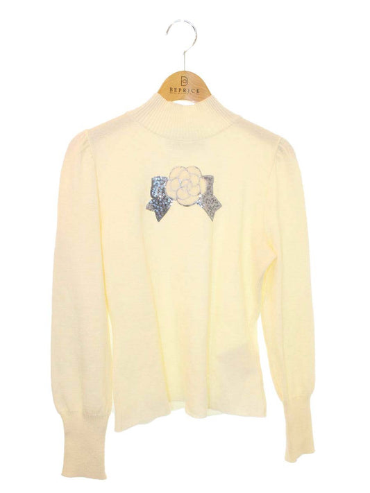 エムズグレイシー Camellia Motif Knit 818568 ニット セーター 38 アイボリー フラワーモチーフ スパンコール ITBLJB65VZLC