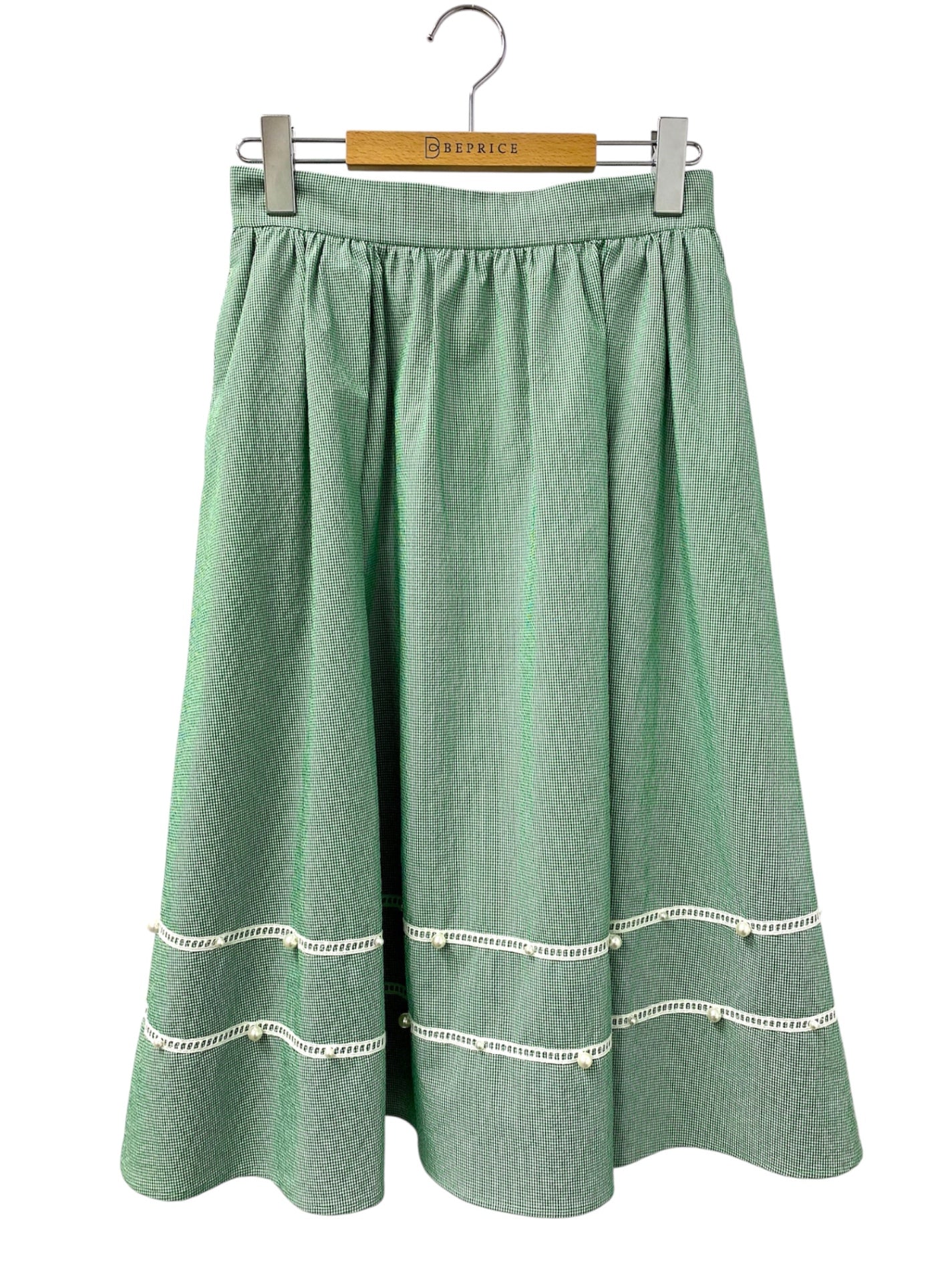 ルネ LIMITED EDITION 5024080 スカート 36 グリーン ギンガムチェック パール ITR6N2ONRRGG