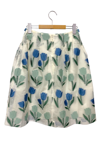 エムズグレイシー 917119 スカート 38 ホワイト チューリップ柄 リボン ITZ9NCNGO82D