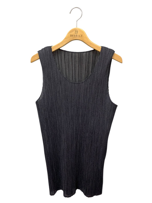 プリーツプリーズイッセイミヤケ PP54-JK400 カットソー 4 ブラック ノースリーブ メランジツイルプリント IT3XXWFE4N3W