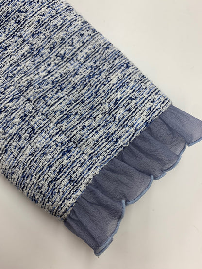 ルネ Jacket 6513350 34 ブルー ツイード フリル ノーカラー ITGCOMMK5J9A