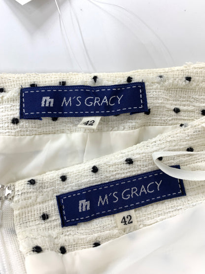 エムズグレイシー 024109/027114 スカートスーツ 42 ホワイト ツイード リボン IT8GW5AZR9XC