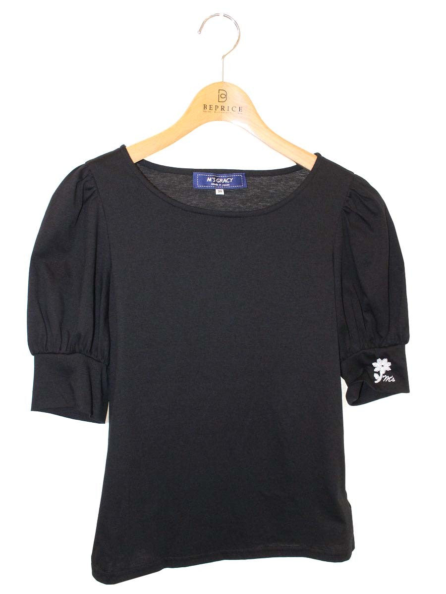 エムズグレイシー 115311 Tシャツ カットソー 38 ブラック フラワー刺繍 ITEYFQGTV52O