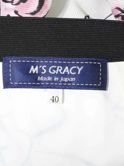 エムズグレイシー 217109 スカート 40 ホワイト リボンコサージュプリントタックスカート ITCE73OSESTW