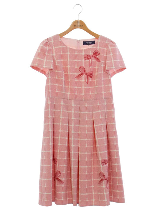 エムズグレイシー 811507 ワンピース 40 ピンク リボンモチーフ チェック ITPT86S04XVC