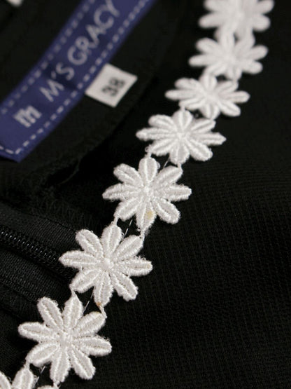 エムズグレイシー 321363 ワンピース 38 ブラック コットン フラワーモチーフ IT1SSGCCO42I