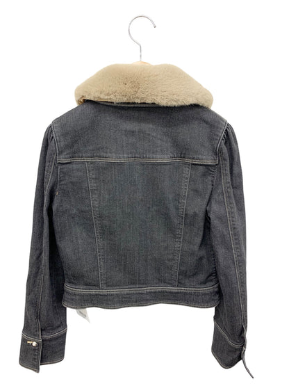 エムズグレイシー Denim Jacket 914517 ジャケット 38 ブラック フェイクファー衿 ITV0IVVZDGAO