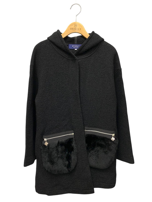 エムズグレイシー 728569 コート 38 ブラック ウール フード付き レッキスファー ITPIR9XCCWK4