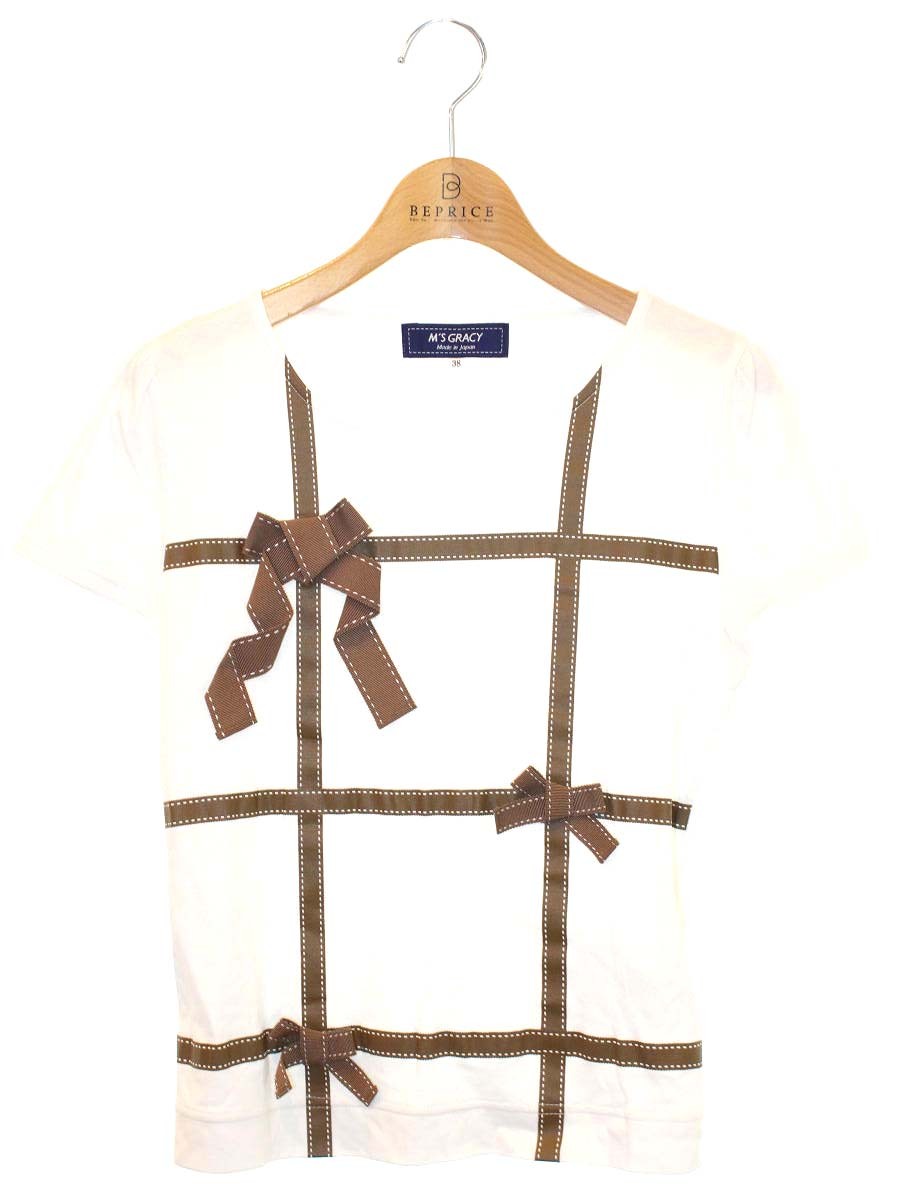 エムズグレイシー 915114 Tシャツ カットソー 38 ホワイト リボンモチーフ IT16IXC6U31Q