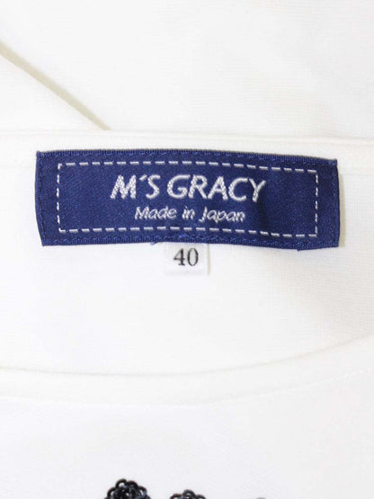 エムズグレイシー 015342 カットソー 40 ホワイト フラワーモチーフ スパンコール パフスリーブ ITRW2GRWEOD6