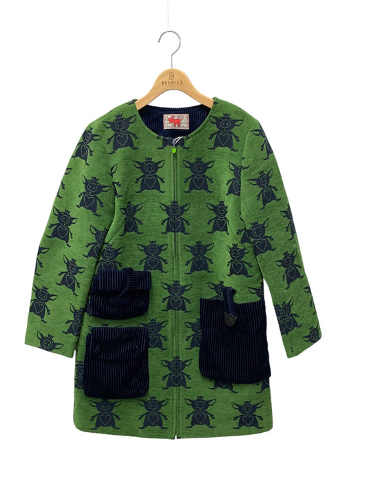 アルベロベロ 313647 コート F グリーン ノーカラー ぶたさんモチーフ ジップアップ ITYJTDRCOWGS