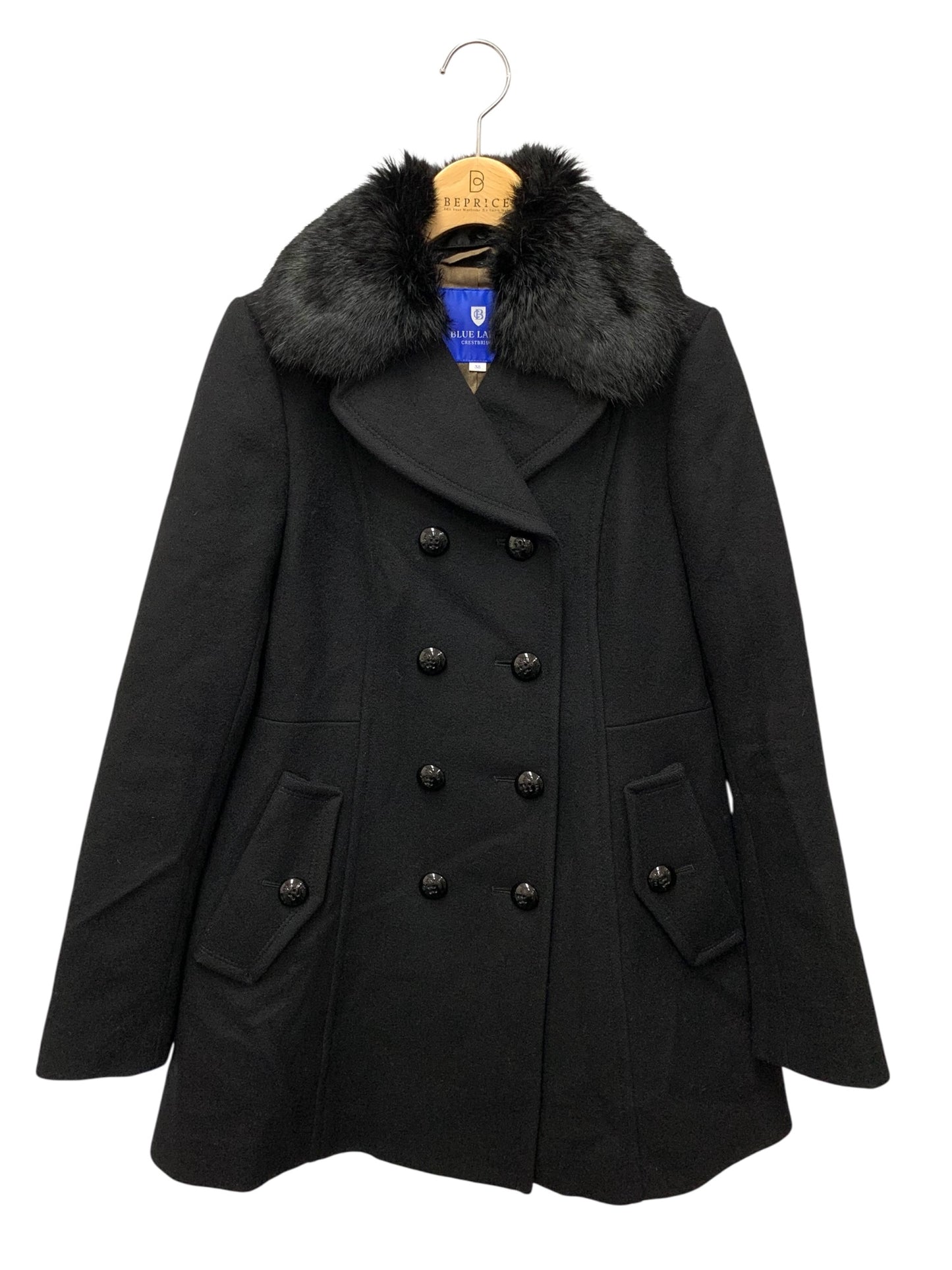 ブルーレーベルクレストブリッジ 55B29-288-09 チェスターコート 38 ブラック ウール ラビットファー IT8V4K7E4IAO