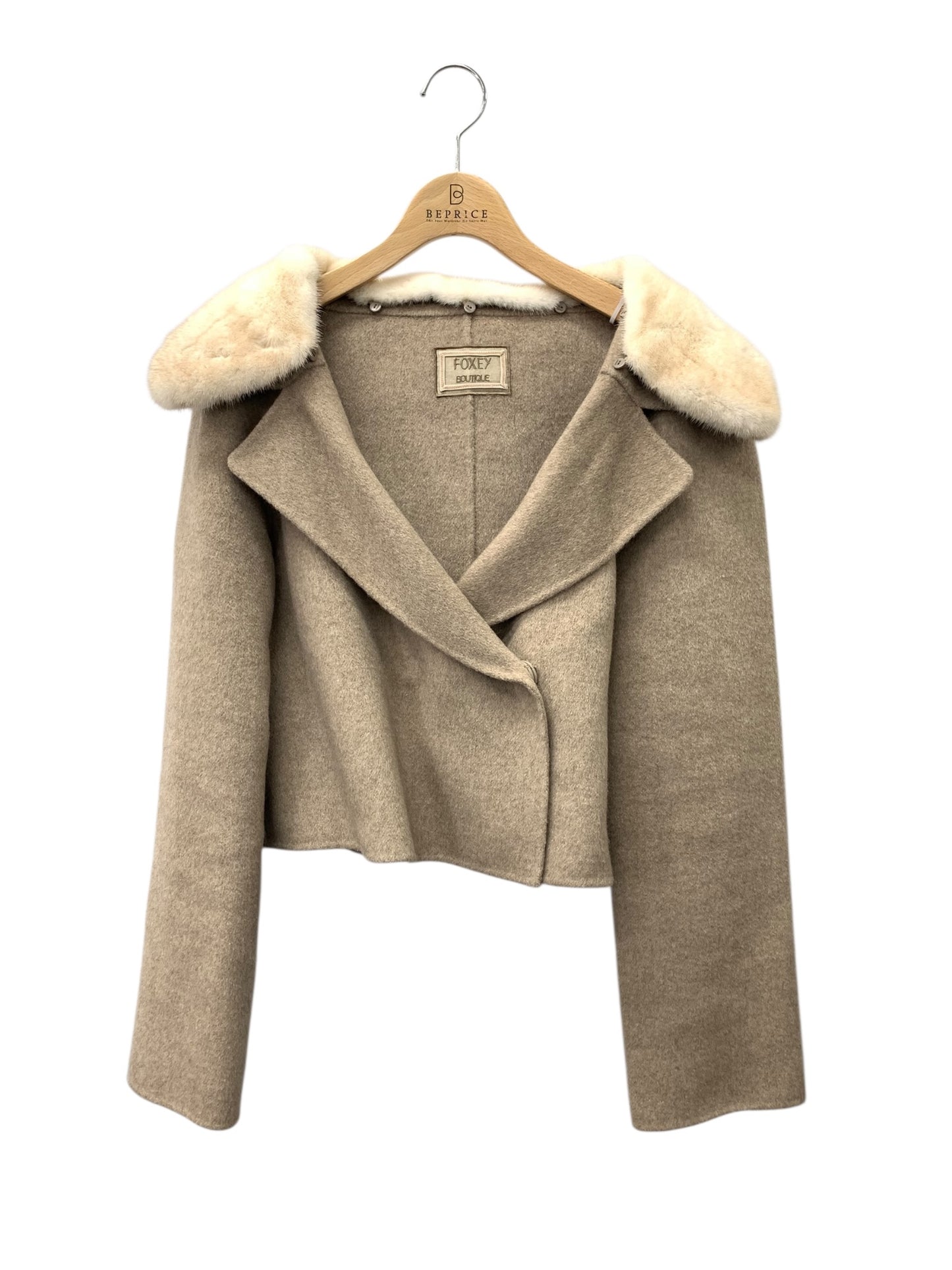 フォクシーブティック Boxy Suit ボクシースーツ 40068 ジャケット 42 ブラウン カシミヤ ミンクファー ITV45DE1H940