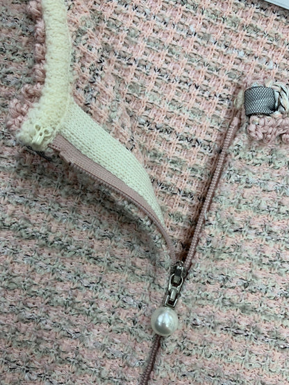 ルネ 6432830 ジャケット 34 ピンク ツイード パールダブルジップ ウール混 IT0R3YS1VSO4