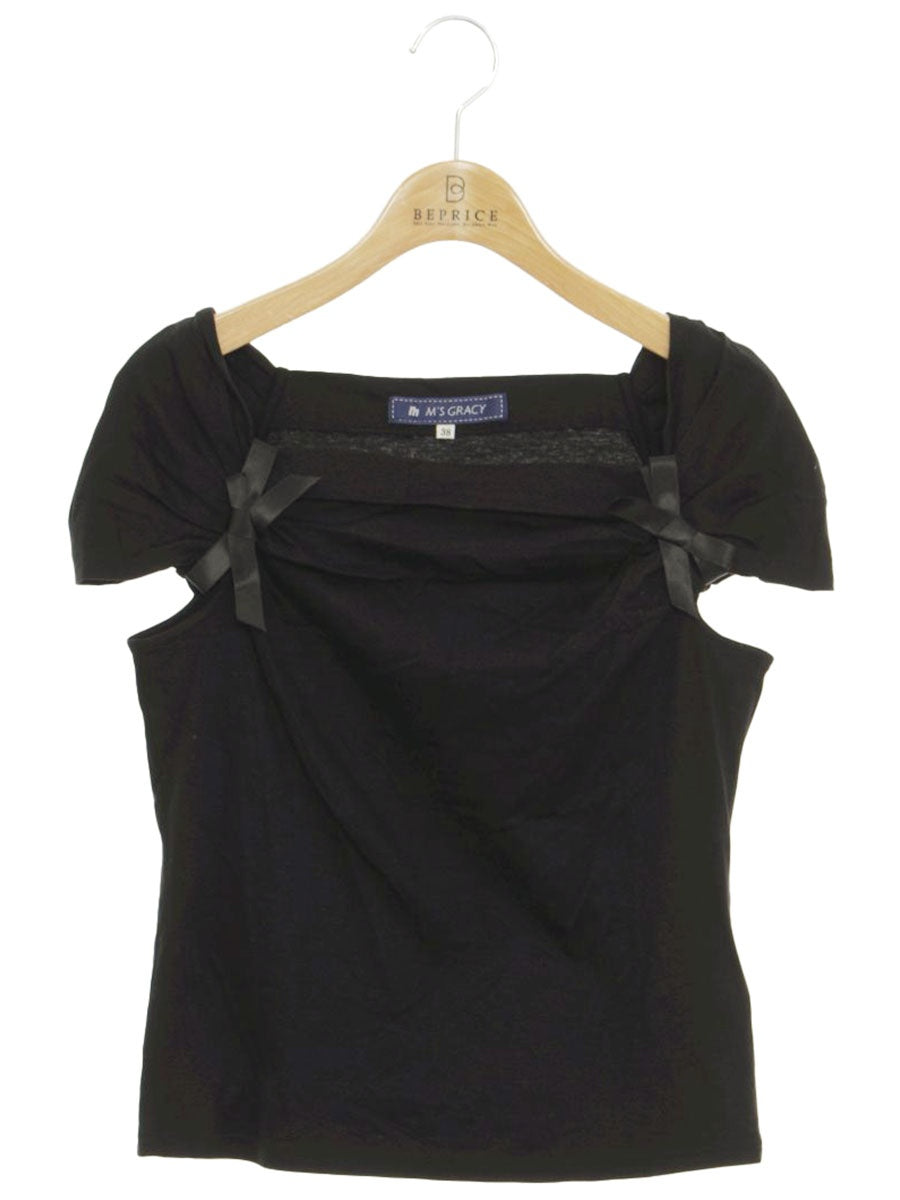 エムズグレイシー 825345 Tシャツ カットソー 38 ブラック リボン ITKKLPX7A8HO