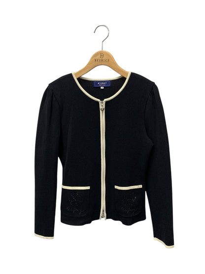 エムズグレイシー 318102 カーディガン 38 ブラック スパンコール カメリア ジップアップファスナー ITEQ2TBYIYIW