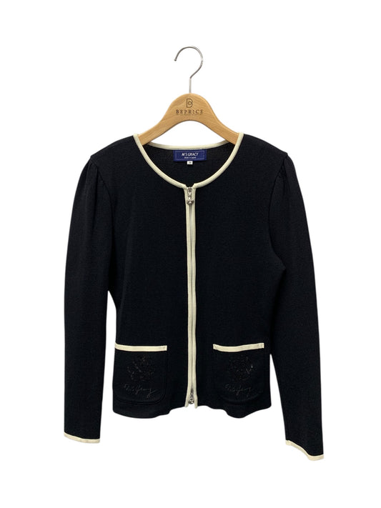 エムズグレイシー 318102 カーディガン 38 ブラック スパンコール カメリア ジップアップファスナー ITEQ2TBYIYIW