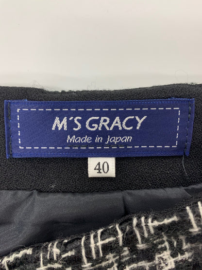 エムズグレイシー 317623 スカート 40 ブラック フリンジ ウール ツィード ラメ IT421OD0K0QI 【SALE】