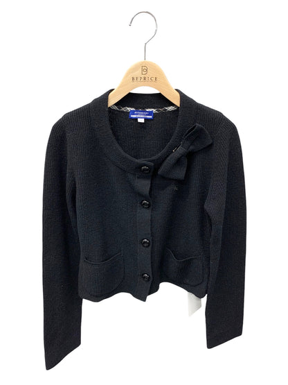 バーバリーブルーレーベル E1N35-422-09 カーディガン 38 ブラック ウール混 リボンブローチ付き ITX08HOWSUNQ
