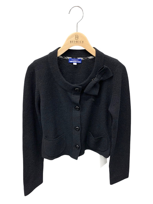 バーバリーブルーレーベル E1N35-422-09 カーディガン 38 ブラック ウール混 リボンブローチ付き ITX08HOWSUNQ